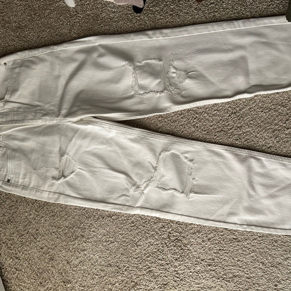 Women’s High Rise Straight White Distressed Jeans